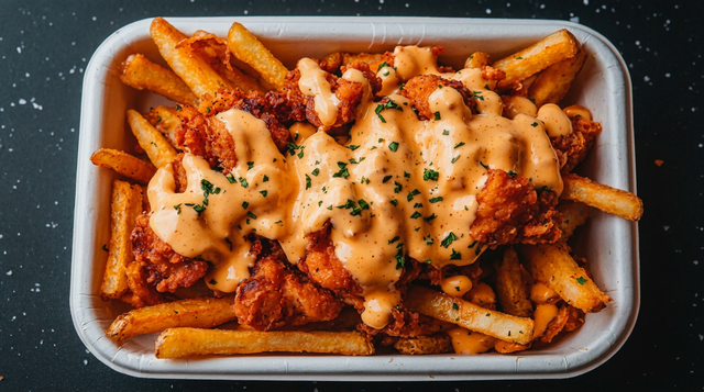 Homemade Crispy Chicken Loaded Fries.